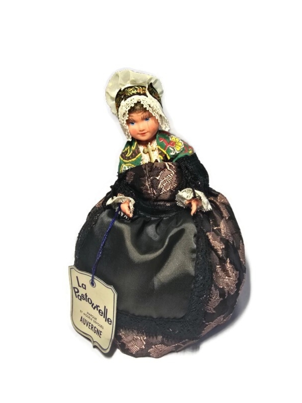 Vintage La Pastourelle Auvergne French Costume Girl Doll Tag Folk Regional Dress